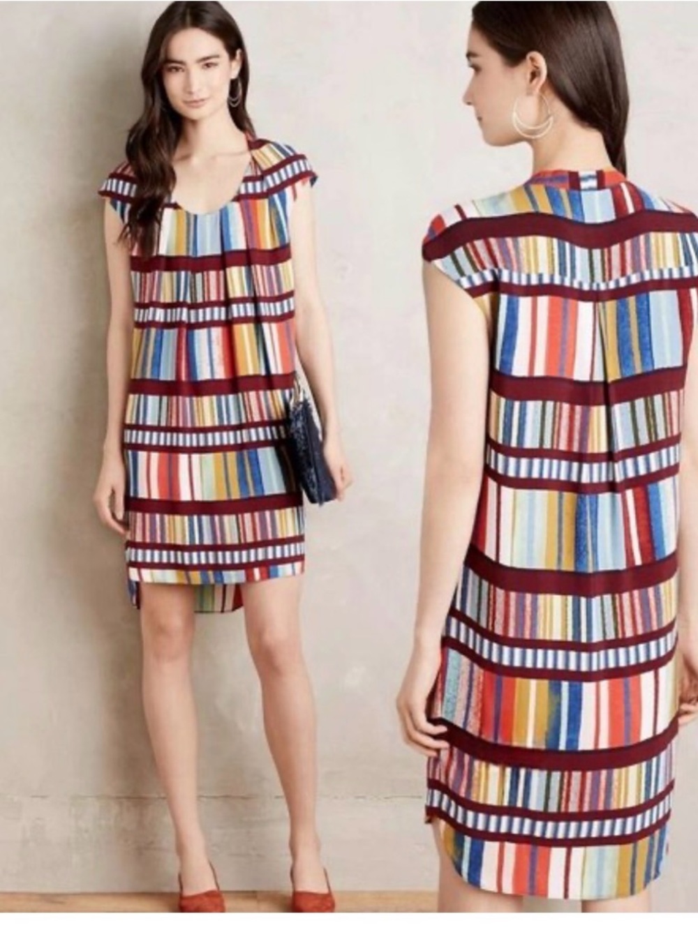 Anthropologie Maeve Au Revoir Print Shift Dress Multi-Color Striped size 4